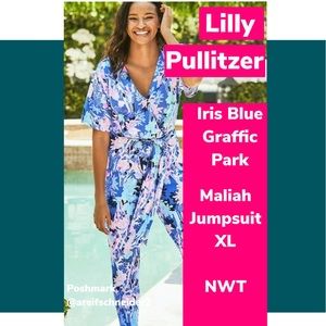 NWT Lilly Pulitzer Iris Blue Graffiti Park Jumpsuit Size XL